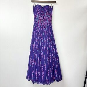 Tiffany Designs Strapless Silk Sequin A-Line Ball Gown Purple 6